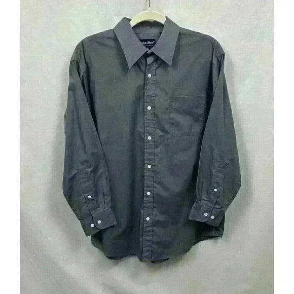 John Blair Mens Size 16 Button Up Shirt Gray Long Sleeve Cotton Polyester - Picture 2 of 10